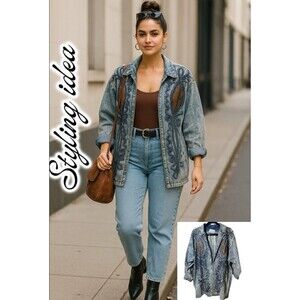 Vintage 80s 90s PADO Denim Jacket L Acid Wash Embroidered Boho Festival Style